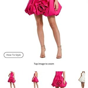 Mac Duggal Satin Mock Neck Sleeveless Ruched Rosette Bubble Hem Mini Dress